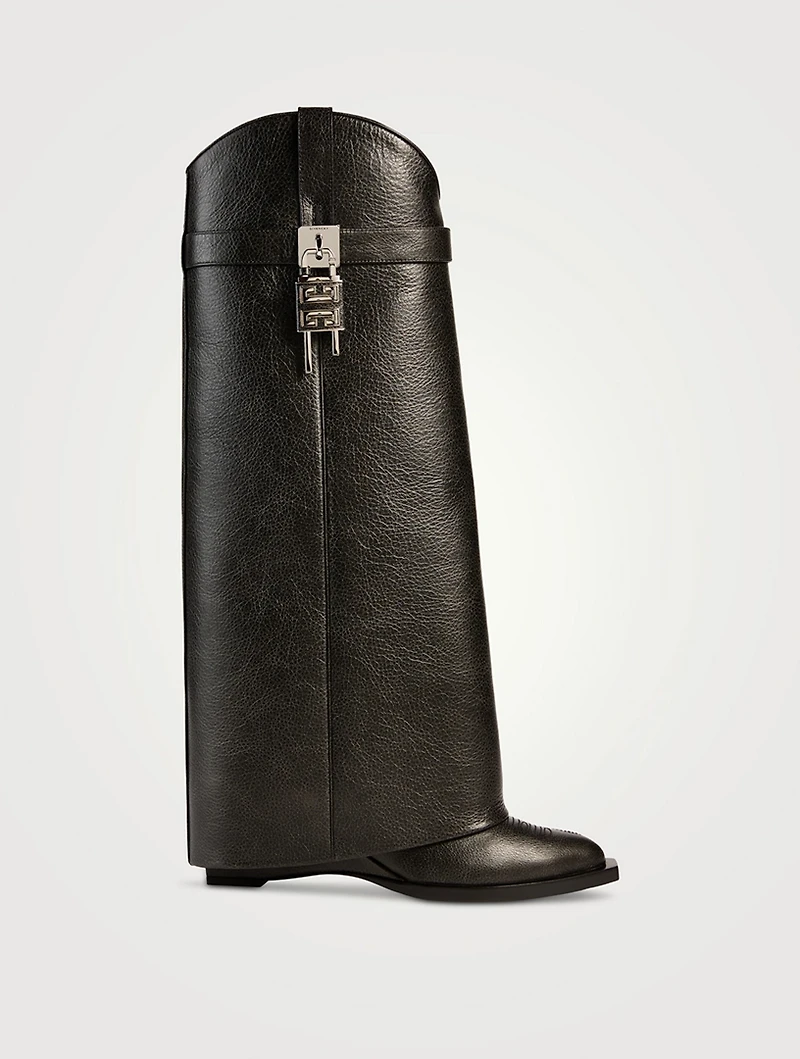 Shark Lock Cowboy Leather Knee-High Boots