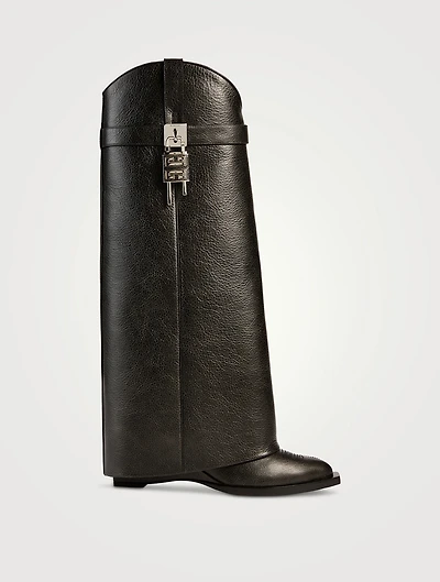 Shark Lock Cowboy Leather Knee-High Boots