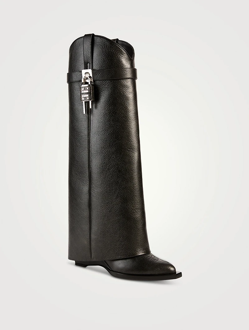 Shark Lock Cowboy Leather Knee-High Boots
