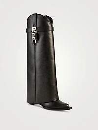 Shark Lock Cowboy Leather Knee-High Boots