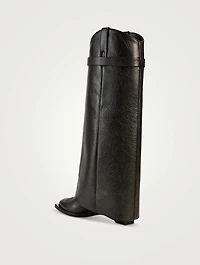 Shark Lock Cowboy Leather Knee-High Boots
