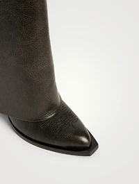 Shark Lock Cowboy Leather Knee-High Boots