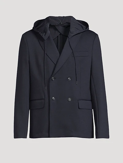 Double-Breasted Blazer With Removable Hood