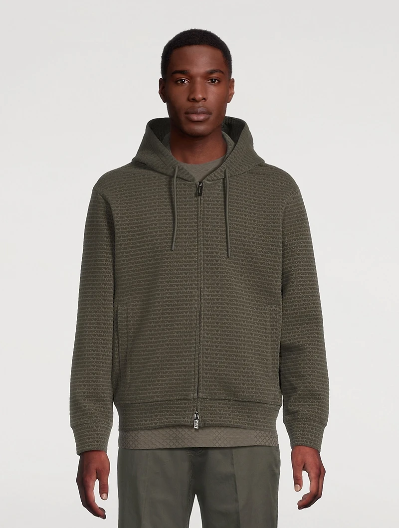 Velvet Flocked Zip Hoodie Logo Print
