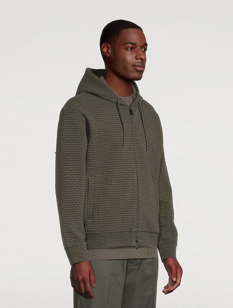 Velvet Flocked Zip Hoodie Logo Print