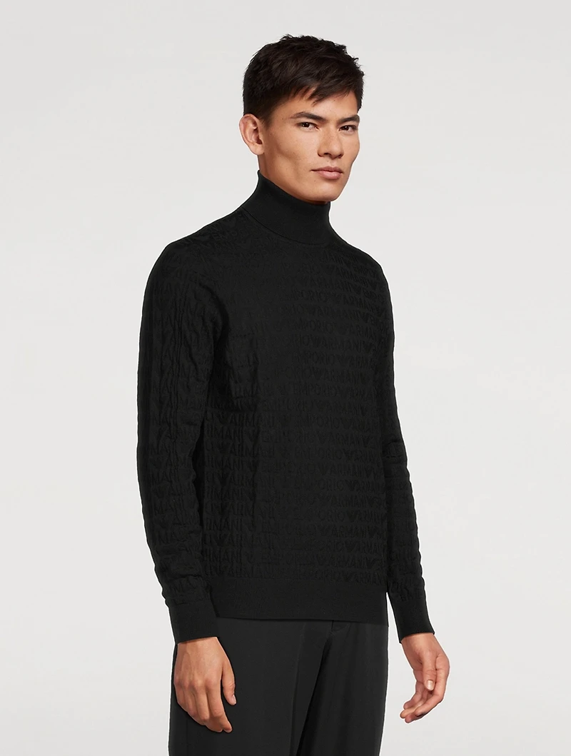 Wool Logo Jacquard Turtleneck