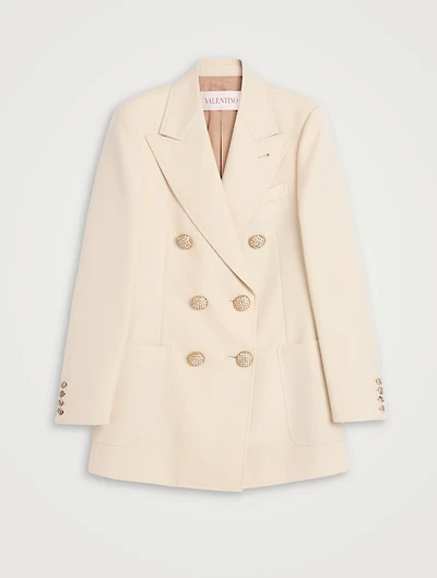 Diagonal Dry Wool Double-Breasted Blazer