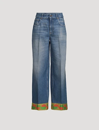 Embroidered Wide-Leg Jeans