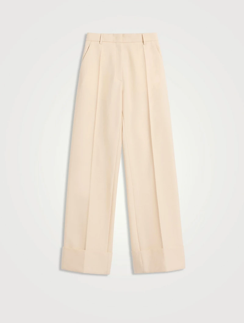 Diagonal Dry Wool Wide-Leg Trousers