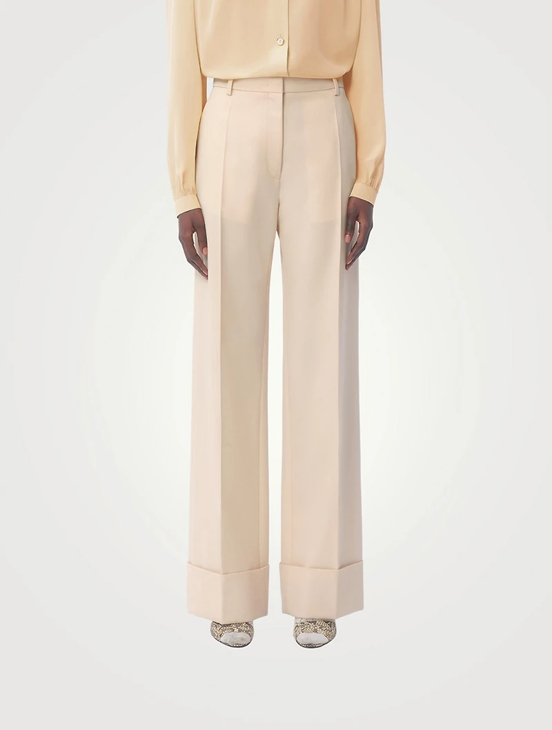 Diagonal Dry Wool Wide-Leg Trousers