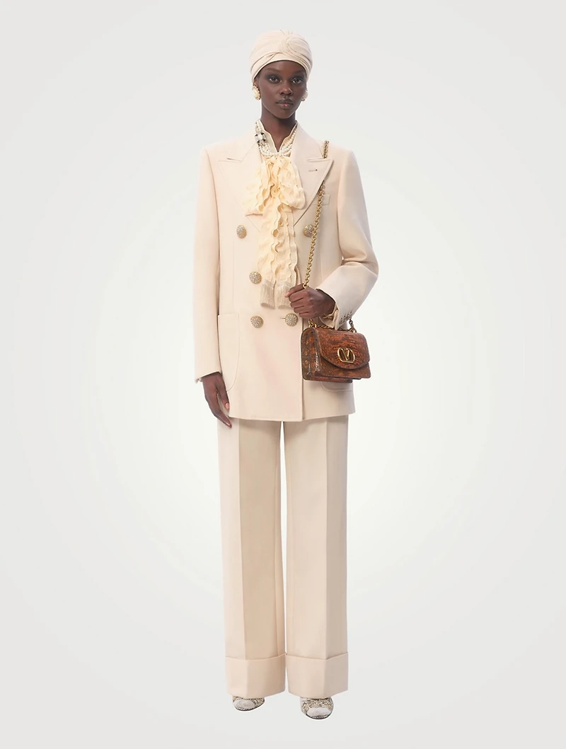 Diagonal Dry Wool Wide-Leg Trousers