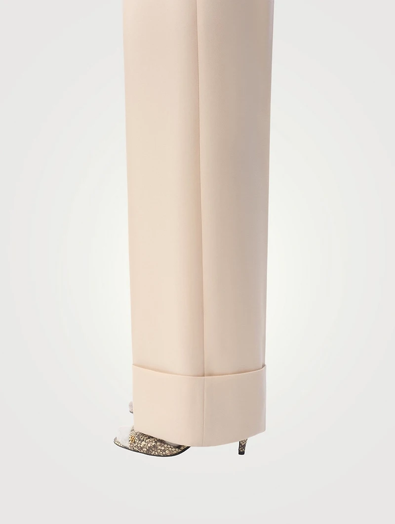 Diagonal Dry Wool Wide-Leg Trousers