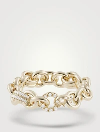 Medium 18K Gold Fused Serpens Ring With Pavé Diamonds