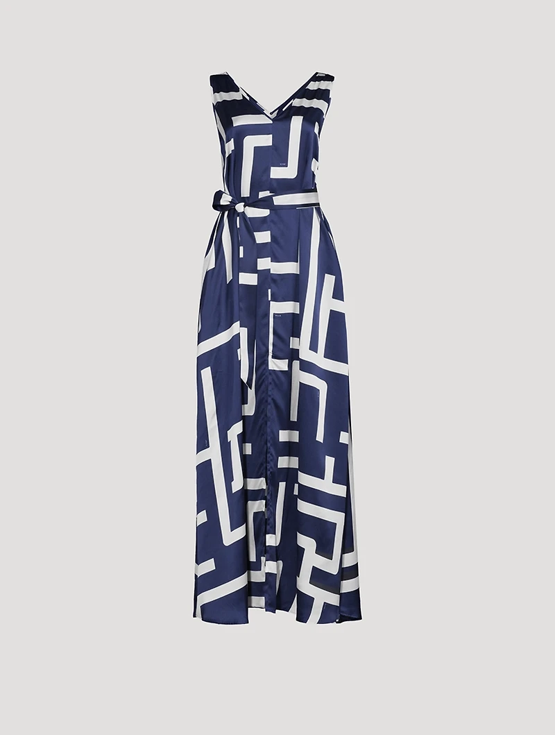 Silk Sleeveless Dress Abstract Print