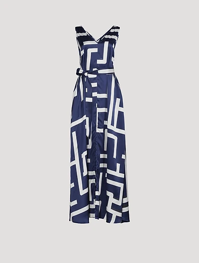 Silk Sleeveless Dress Abstract Print