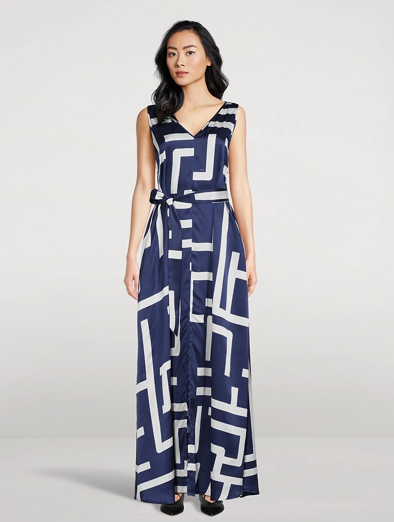 Silk Sleeveless Dress Abstract Print