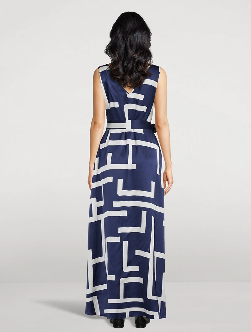 Silk Sleeveless Dress Abstract Print