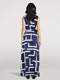 Silk Sleeveless Dress Abstract Print