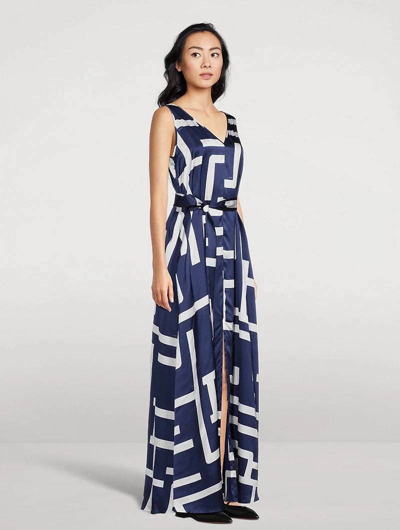 Silk Sleeveless Dress Abstract Print
