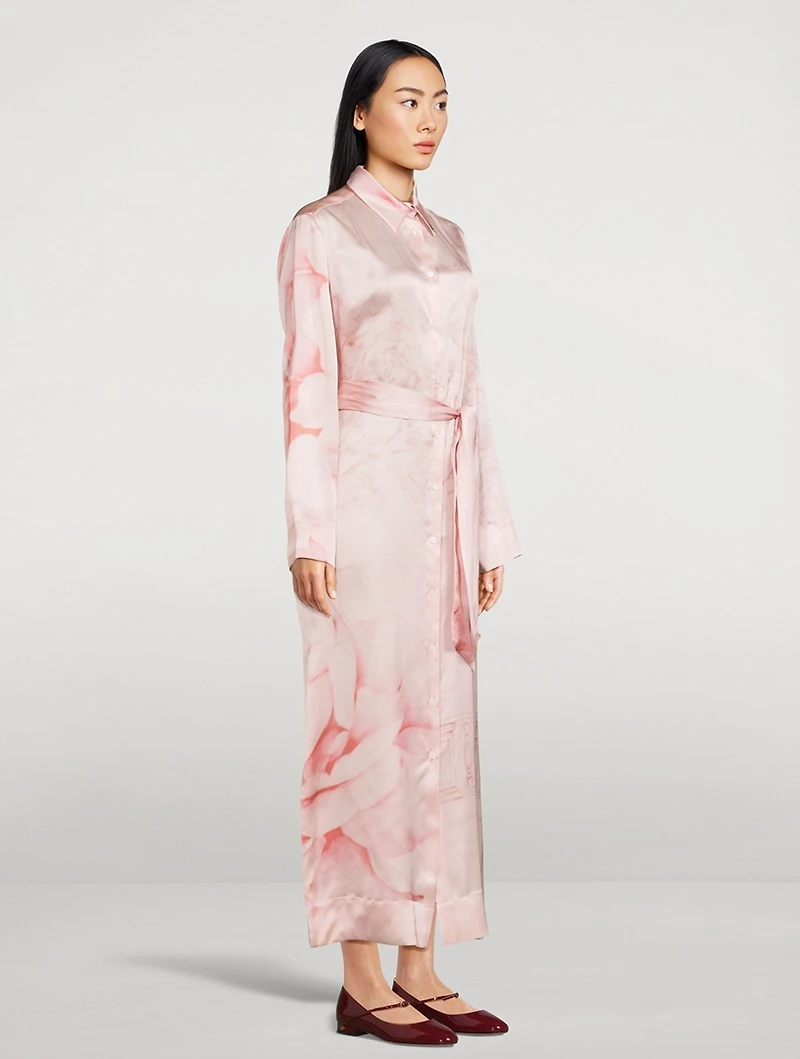 Silk Shirt Dress Floral Print