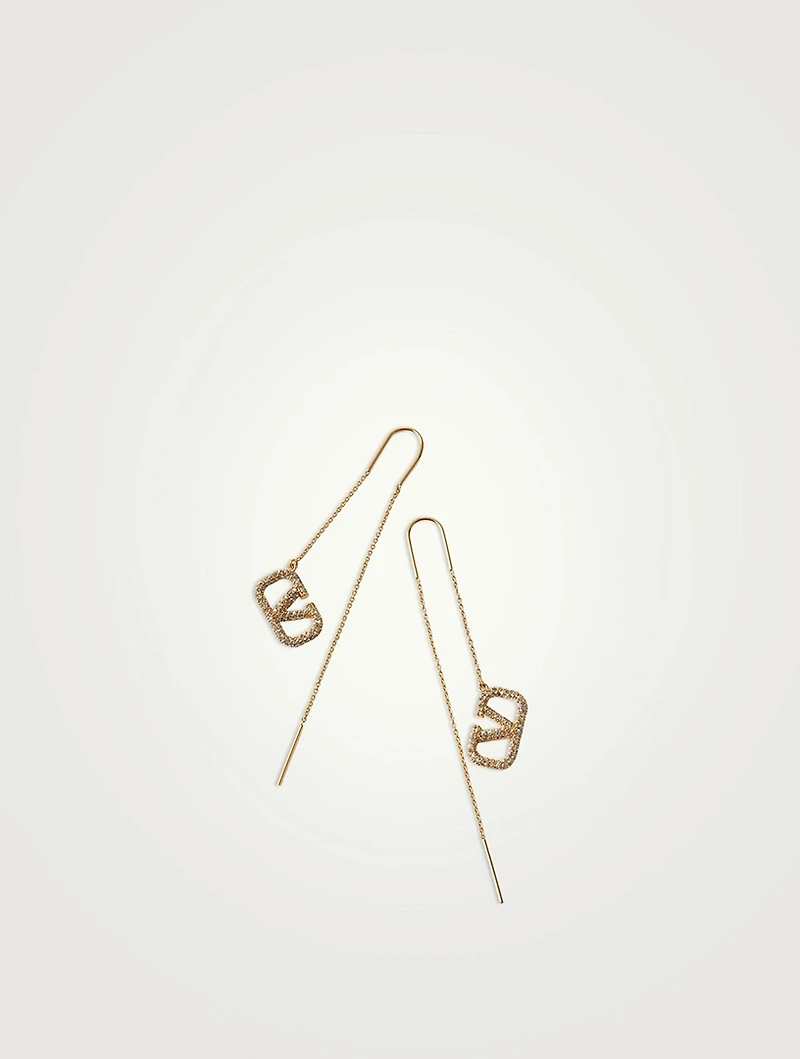 VLogo Pendant Threader Earrings With Crystals