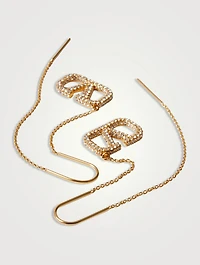 VLogo Pendant Threader Earrings With Crystals