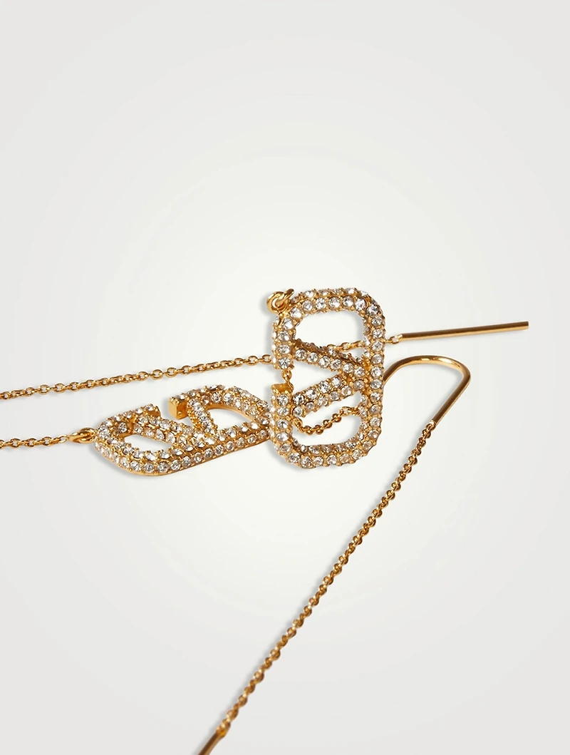 VLogo Pendant Threader Earrings With Crystals