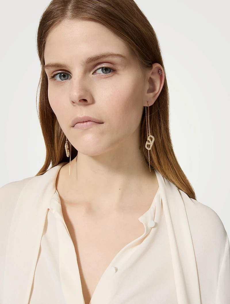 VLogo Pendant Threader Earrings With Crystals