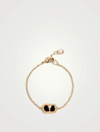 VLogo Ovalette Chain Bracelet With Crystal