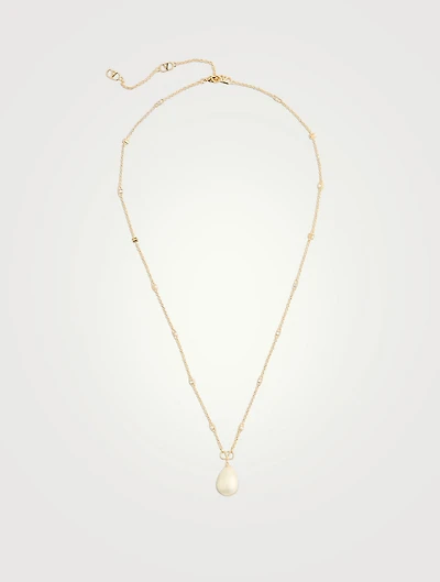 VLogo And Faux Pearl Chain Necklace