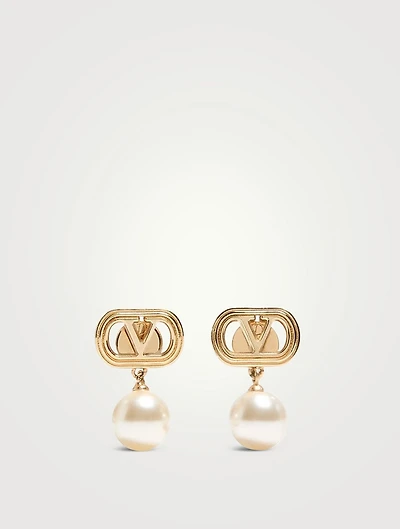 Ovalette VLogo And Faux Pearl Drop Earrings