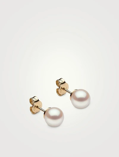 Classic 18K Gold AA 7mm Akoya Pearl Stud Earrings