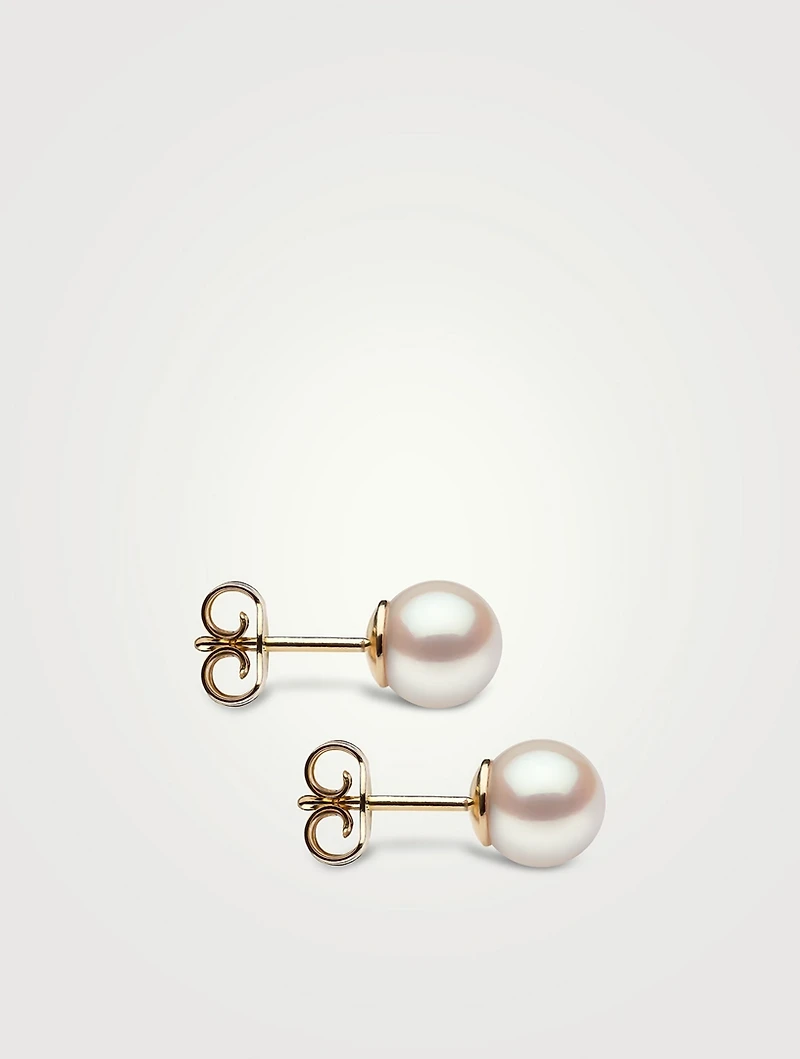 Classic 18K Gold AA 7mm Akoya Pearl Stud Earrings