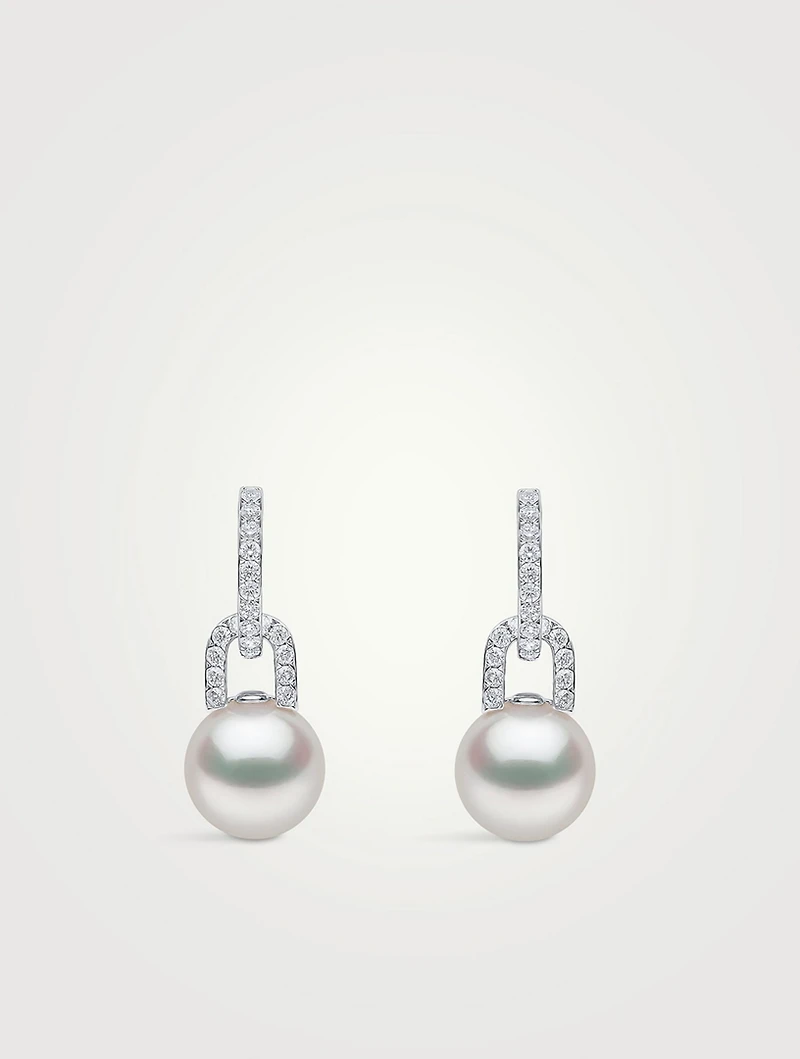 Jazz 18K White Gold Pearl And Double Diamond Earrings