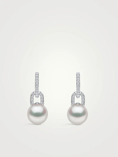 Jazz 18K White Gold Pearl And Double Diamond Earrings