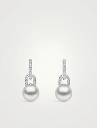 Jazz 18K White Gold Pearl And Double Diamond Earrings