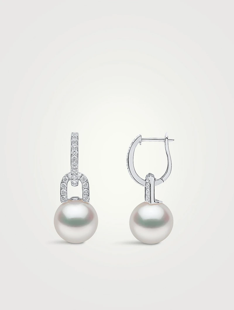 Jazz 18K White Gold Pearl And Double Diamond Earrings