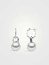 Jazz 18K White Gold Pearl And Double Diamond Earrings