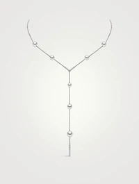 Trend 18K White Gold Freshwater Pearl and Diamond V Necklace