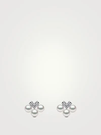 Sleek 18K White Gold Pearl And Diamond V Stud Earrings