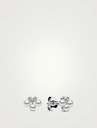 Sleek 18K White Gold Pearl And Diamond V Stud Earrings