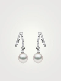 Jazz 18K White Gold Akoya Pearl and Double Hoop Diamond Earrings