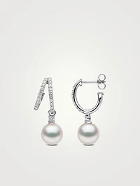 Jazz 18K White Gold Akoya Pearl and Double Hoop Diamond Earrings