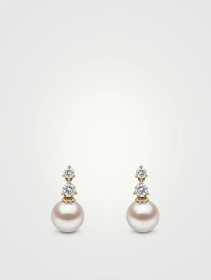 Diamond Classic 18K Gold Akoya Pearl And Diamond Earrings