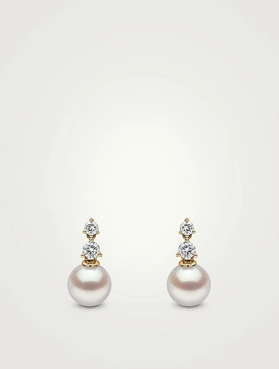 Diamond Classic 18K Gold Akoya Pearl And Diamond Earrings