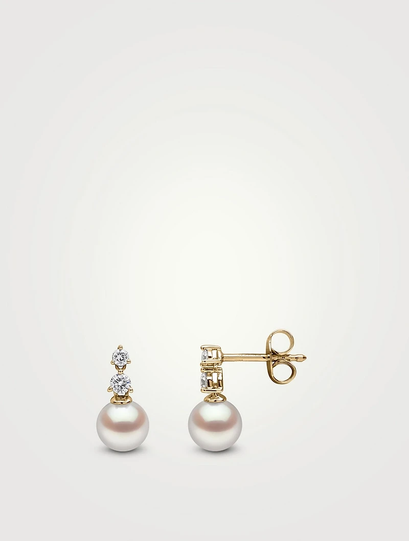 Diamond Classic 18K Gold Akoya Pearl And Diamond Earrings
