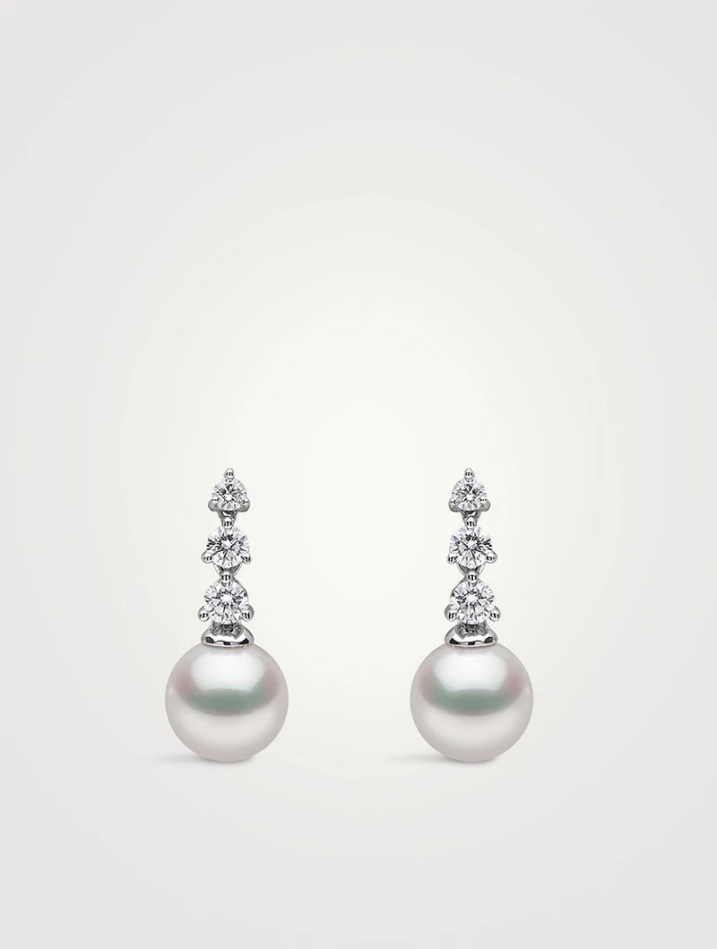 Diamond Classic 18K White Gold Akoya Pearl Diamond Drop Earrings