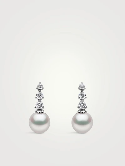 Diamond Classic 18K White Gold Akoya Pearl Diamond Drop Earrings