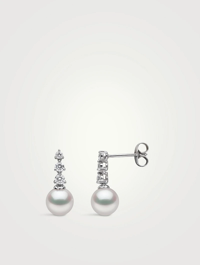 Diamond Classic 18K White Gold Akoya Pearl Diamond Drop Earrings