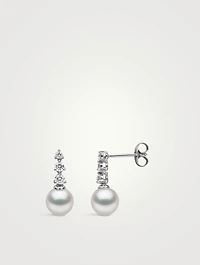 Diamond Classic 18K White Gold Akoya Pearl Diamond Drop Earrings